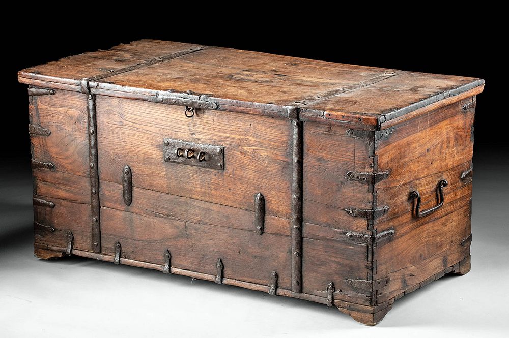 Appraisal: th C American Wood Storage Chest w Iron Fittings North