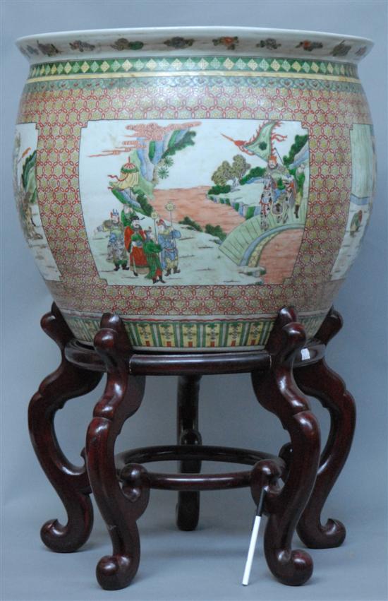 Appraisal: CHINESE PORCELAIN FISH BOWL On rosewood stand Overall H D