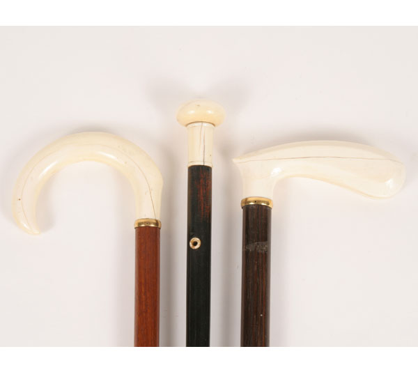 Appraisal: Three canes with curved and rounded ivory handles horn and