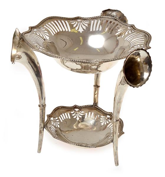 Appraisal: WALKER AND HALL SHEFFIELD STERLING TWO TIERED CENTREPIECE WITH TRUMPET