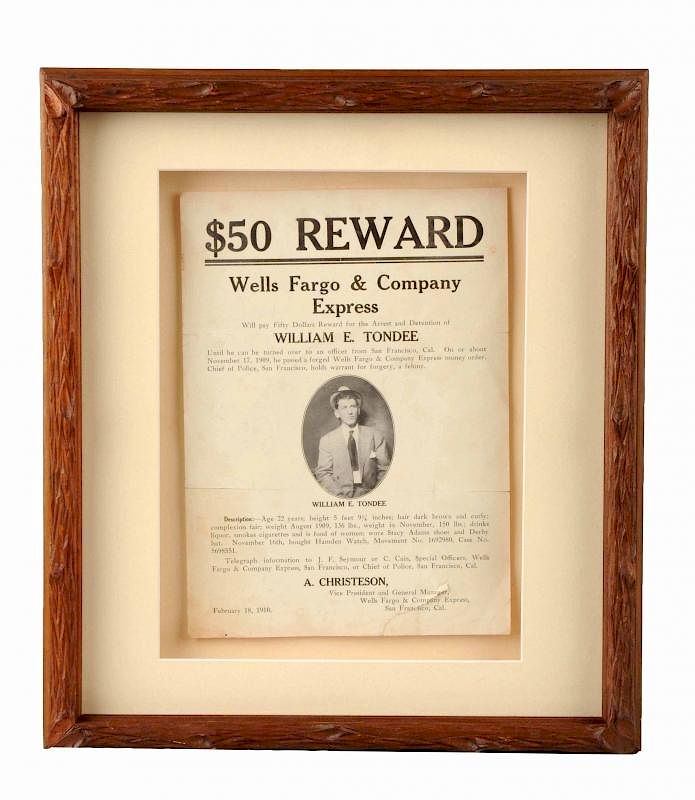 Appraisal: Wells Fargo Reward Poster Poster is shadowbox framed behind glass