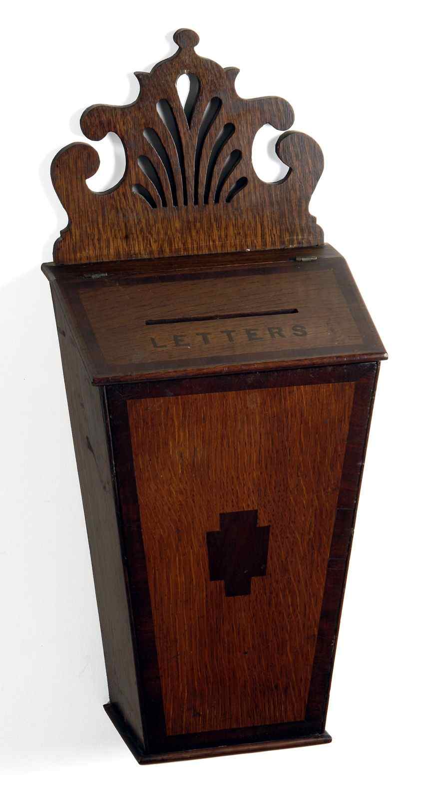 Appraisal: ENGLISH LETTER BOX th CenturyIn deal pine with mahogany veneers