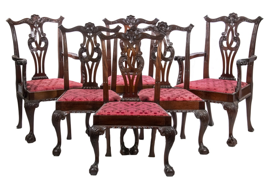 Appraisal: SET OF CUSTOM CENTENNIAL CHIPPENDALE DINING CHAIRS ARM SIDE Well