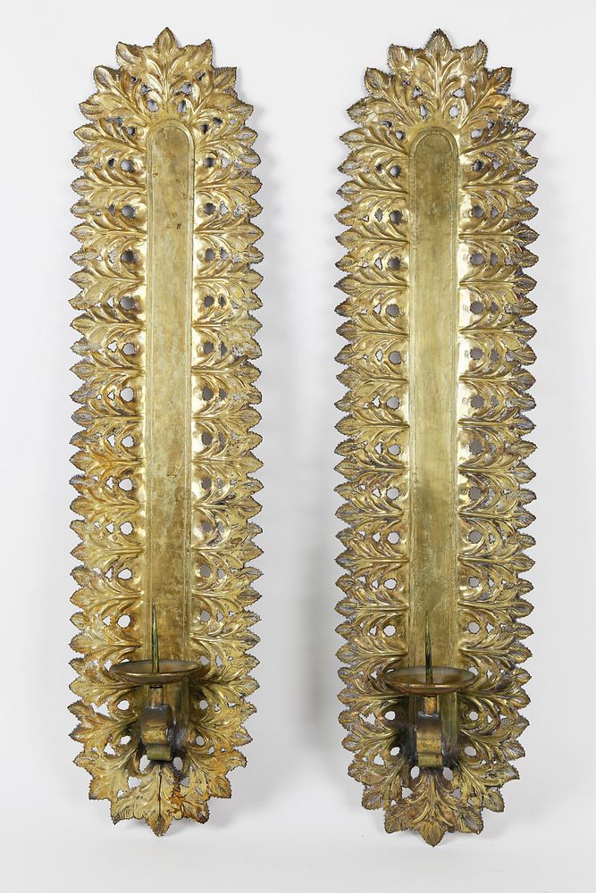 Appraisal: Pair of Signed Italian Cut and Engraved Candle Sconces Pair