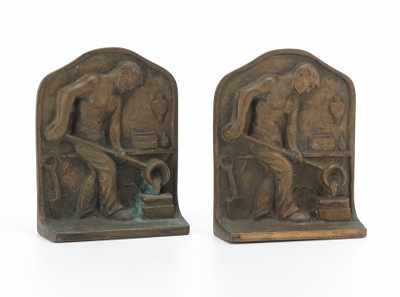 Appraisal: A Pair of Bronze Bookends of Foundry Worker Arched shaped