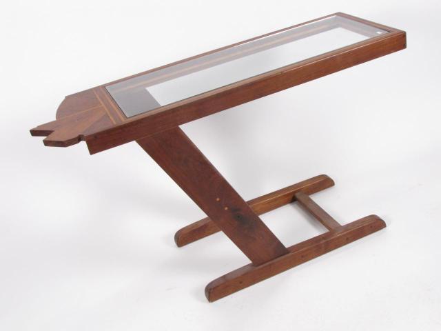 Appraisal: Cantilevered inlaid contemporary glass-top side table by Chris Hensler Chicago