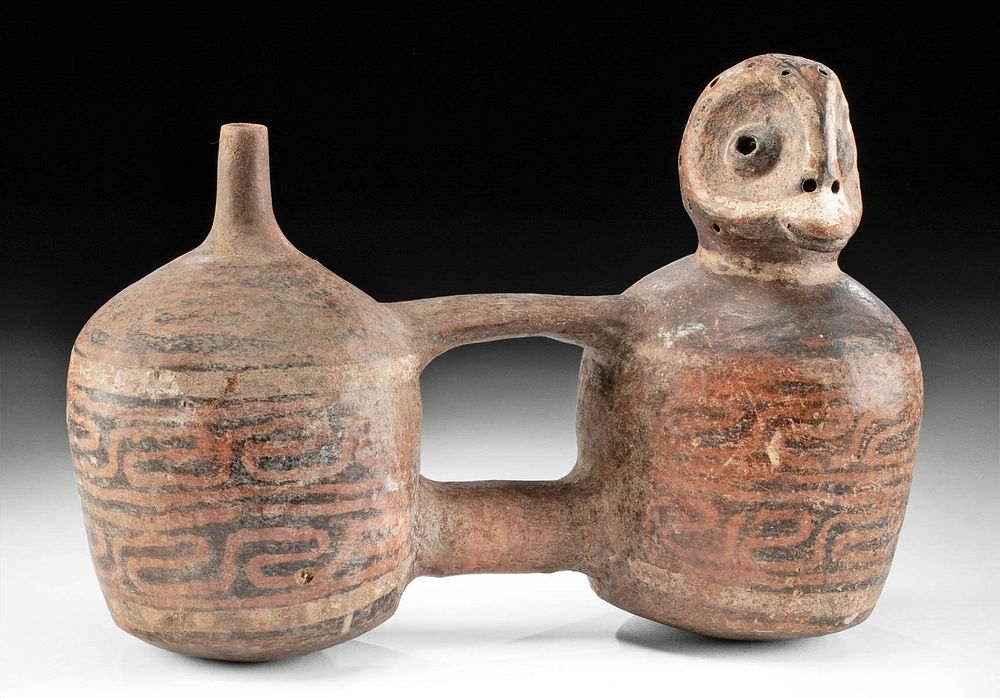 Appraisal: Viru Polychrome Whistling Double Vessel ex-Museum Pre-Columbian northwest coast Peru