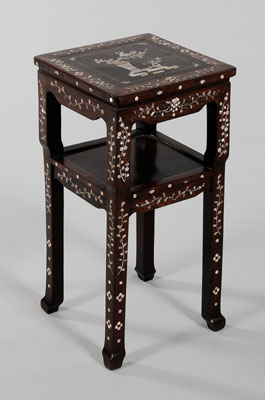 Appraisal: Inlaid Hardwood Stand Chinese th century mother-of-pearl and abalone inlay