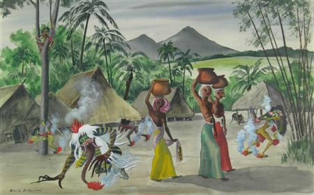 Appraisal: ADOLF ARTHUR DEHN AMERICAN - HAITIAN VILLAGE SCENE WITH DEMONS