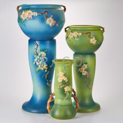 Appraisal: ROSEVILLE Two Apple Blossom jardini res - - and pedestals