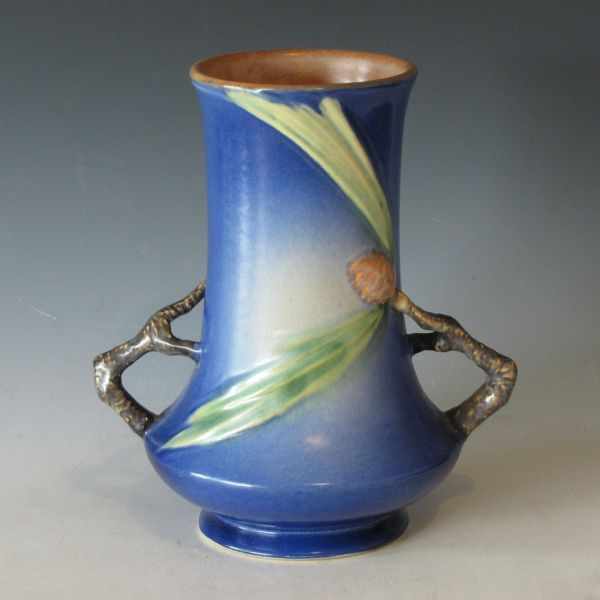 Appraisal: Roseville blue Pine Cone vase with handles Faintly marked Roseville