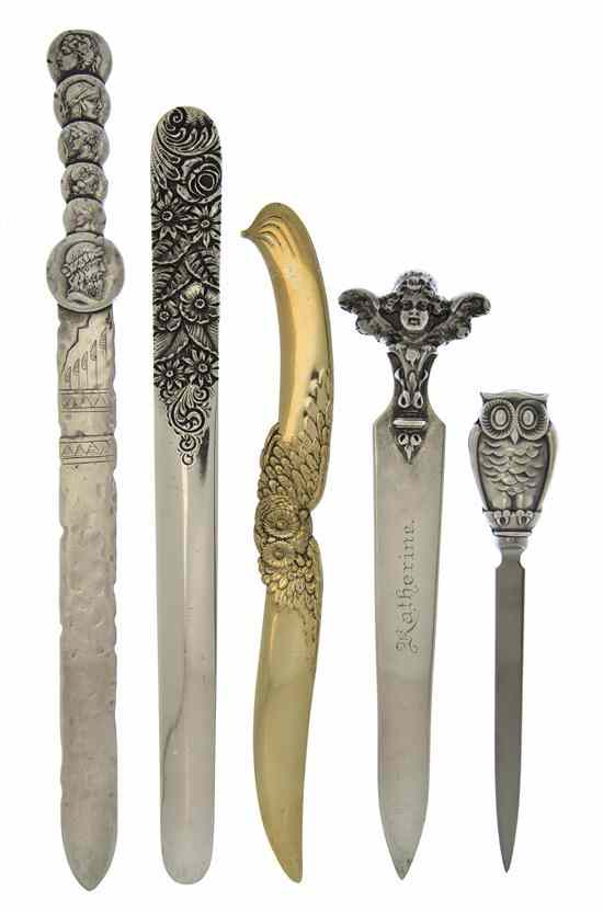 Appraisal: A Collection of Five American Sterling Silver Paper Knives including