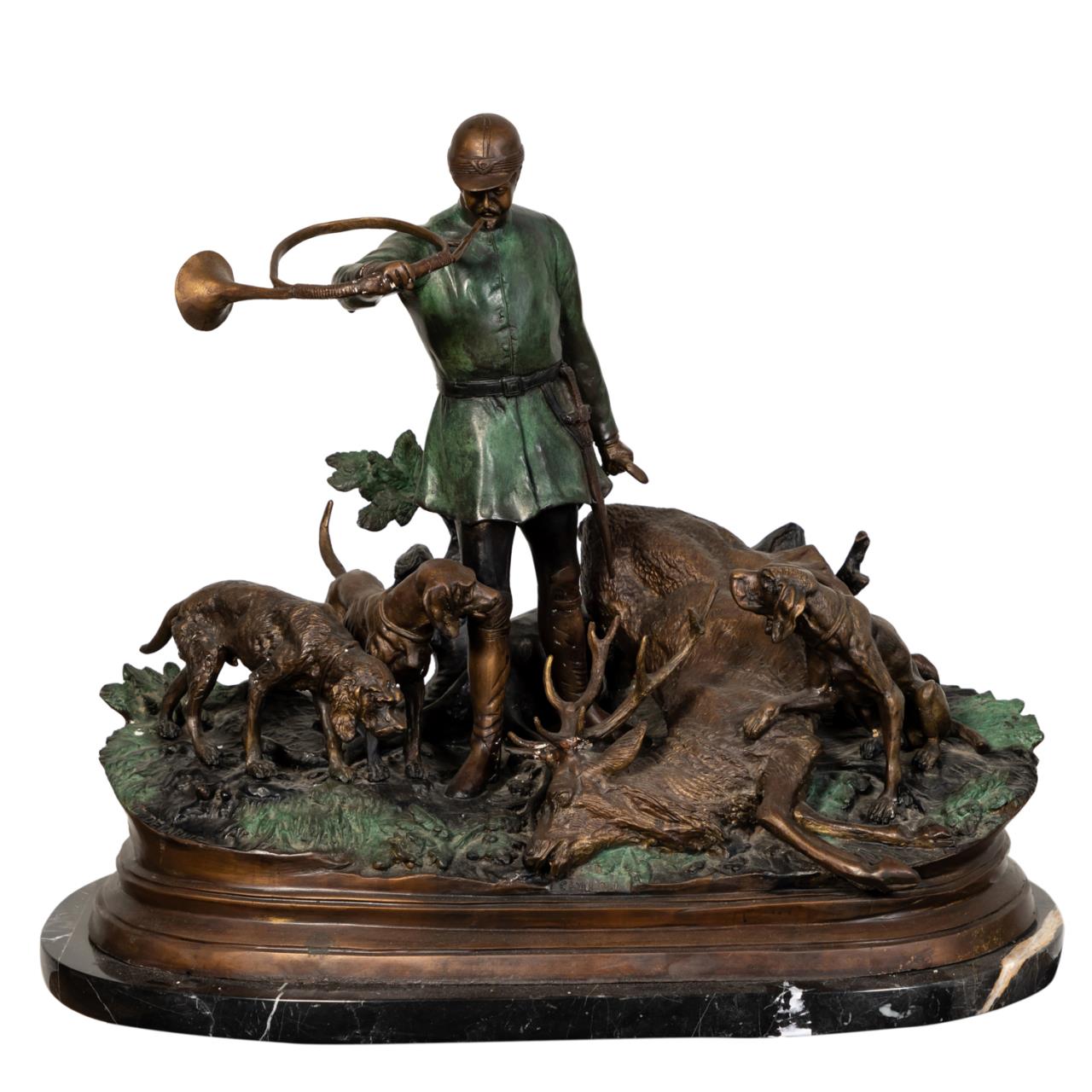 Appraisal: AFTER DELABRIERRE L' HALLALI BRONZE HUNT SCENE After Paul Edouard