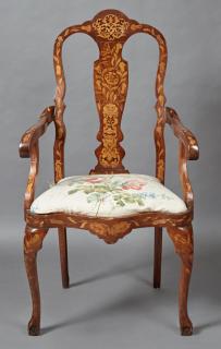 Appraisal: Dutch Marquetry Inlaid Walnut Armchair late th c the arched