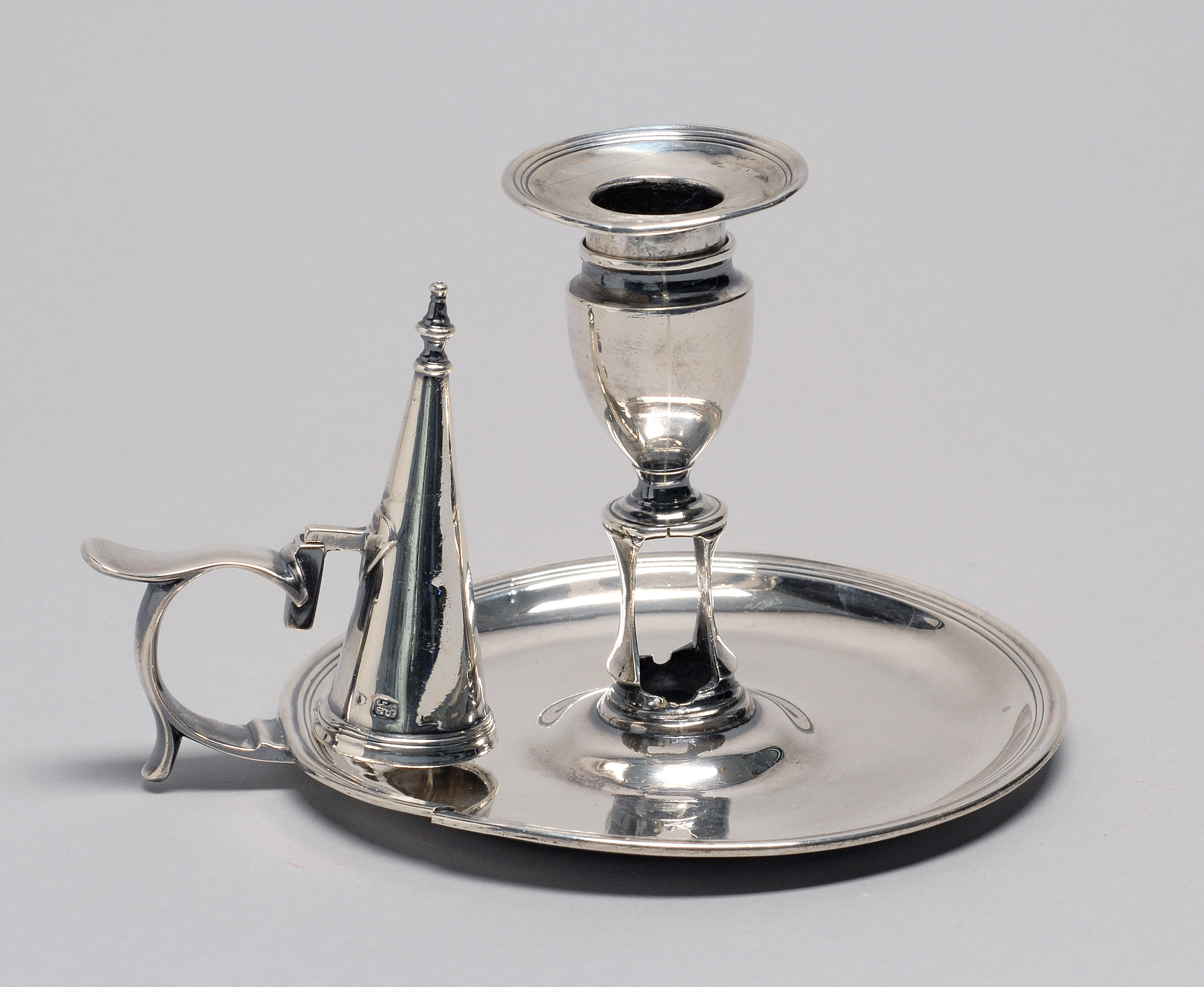 Appraisal: ENGLISH SILVER CHAMBER STICK London - With original snuffer and