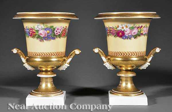 Appraisal: A Good Pair of Paris Porcelain Medici-Form Vases early th