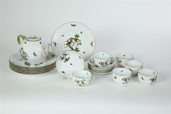 Appraisal: HEREND LUNCHEON SET Bird and butterfly decoration Set includes teapot