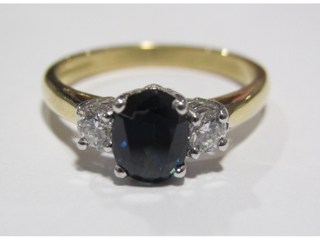 Appraisal: Eighteen carat gold Scottish sapphire and diamond three stone ring