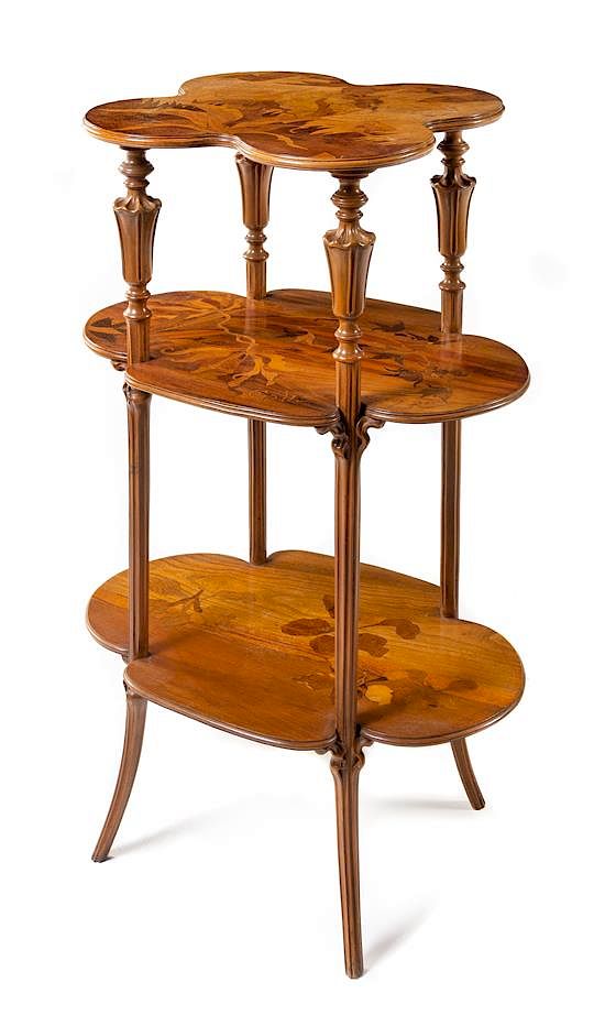 Appraisal: Emile Galle French - Three-Tier Etagere with Marquetry Inlay Emile