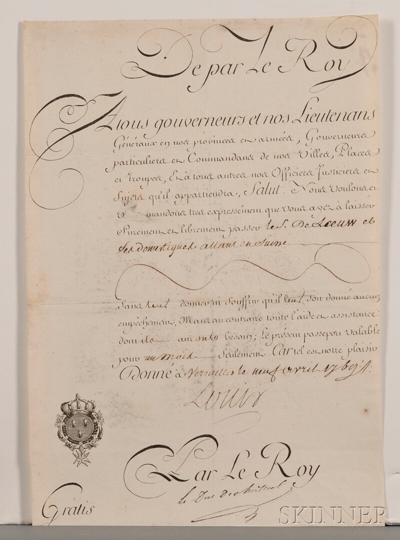 Appraisal: Louis XV King of France - Signed document dated April