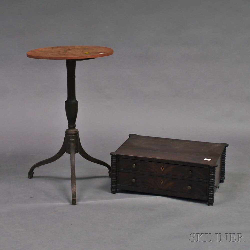 Appraisal: Federal Painted Cherry Candlestand and a Mahogany Two-drawer Worktable Top