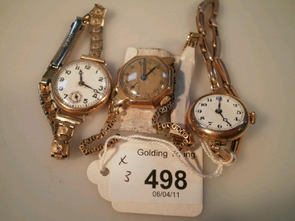 Appraisal: Three 's ladies gold cased wristwatches AF