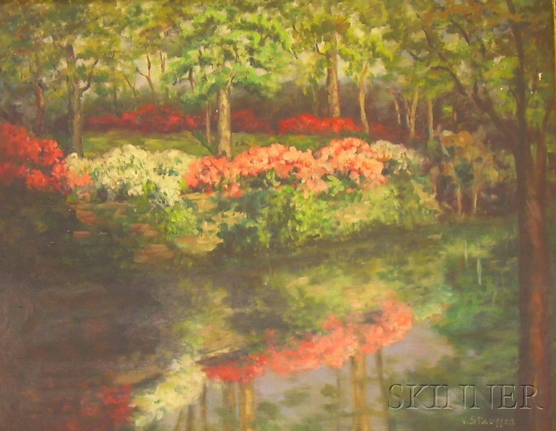 Appraisal: Framed Oil on Canvasboard View of Azaleas on Turtle Creek