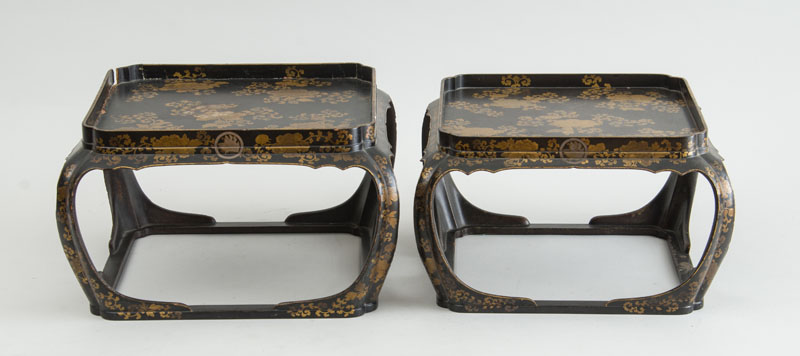 Appraisal: PAIR OF JAPANESE LACQUER GRADUATED TRAY TABLES Each top with