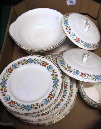 Appraisal: Royal Swan China Dinner Set White Floral comprising Tureens serving