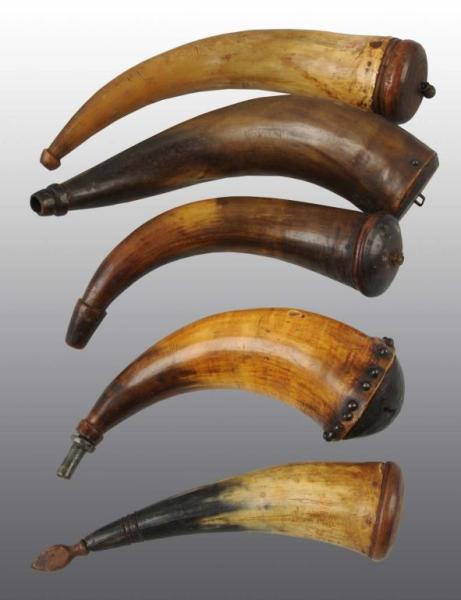 Appraisal: Lot of Miscellaneous Antique Powder Horns Condition Good Size Largest