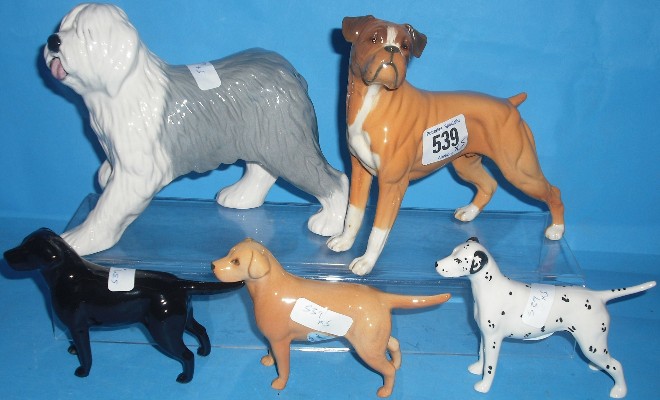 Appraisal: Beswick Golden Labrador D Black Labrador Old English Sheepdog Boxer