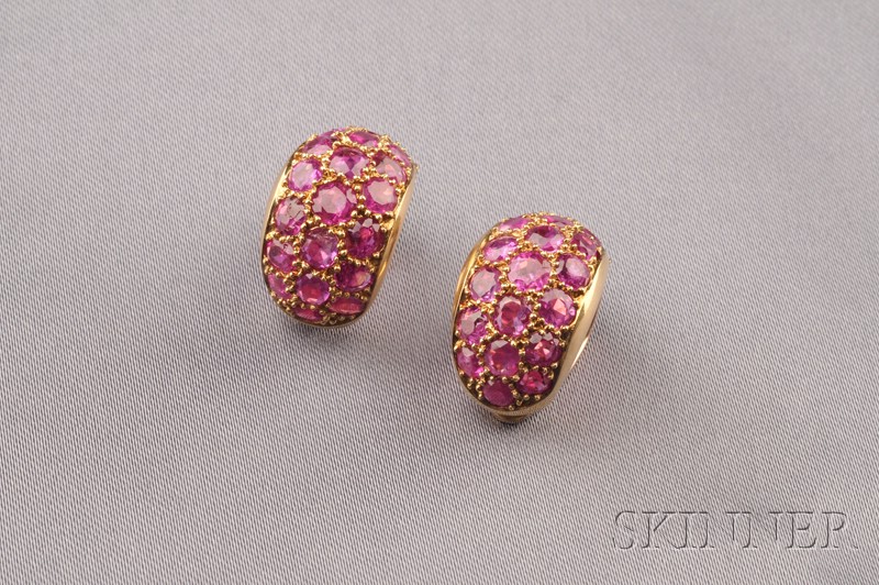 Appraisal: kt Gold and Ruby Earclips each huggie bead-set with circular