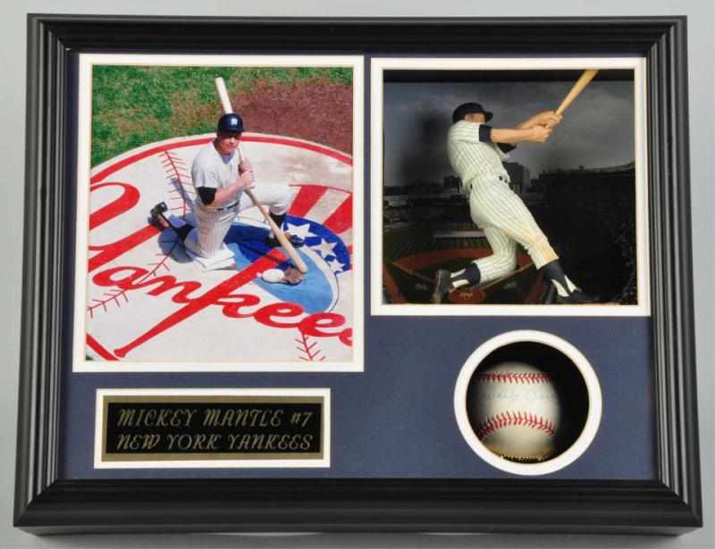 Appraisal: Autographed Mickey Mantle Baseball with Figurine Description Nicely framed with