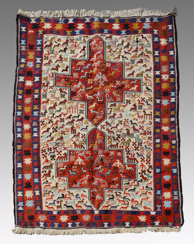 Appraisal: APPROX - YR OLD PERSIAN SHAH-SEVAN SOUMAC HAND WOVEN WOOL