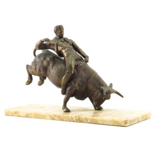 Appraisal: Mid Century Bull Rider French Metal Sculpture on Stone Base