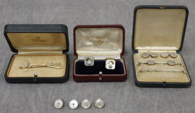 Appraisal: JEWELRY Gentlemen's Grouping Including Mikimoto Includes a pair of kt