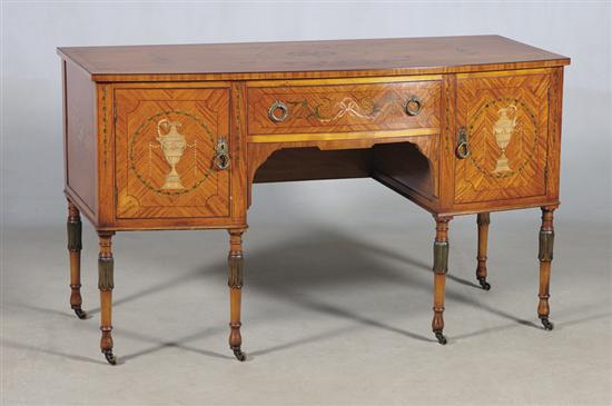 Appraisal: English painted satinwood breakfront server early th century bowed top