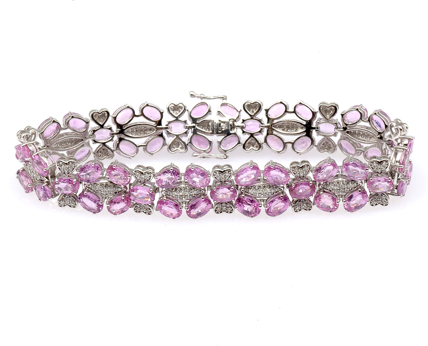 Appraisal: K PINK SAPPHIRE DIAMOND BRACELET round single faceted diamonds and