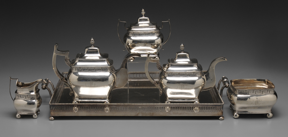 Appraisal: Five-Piece Coin Silver Tea Service Philadelphia early th century bulbous