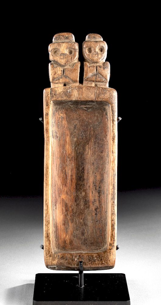 Appraisal: Tiahuanaco Wood Drug Tray w Two Figure Handle Pre-Columbian Chile