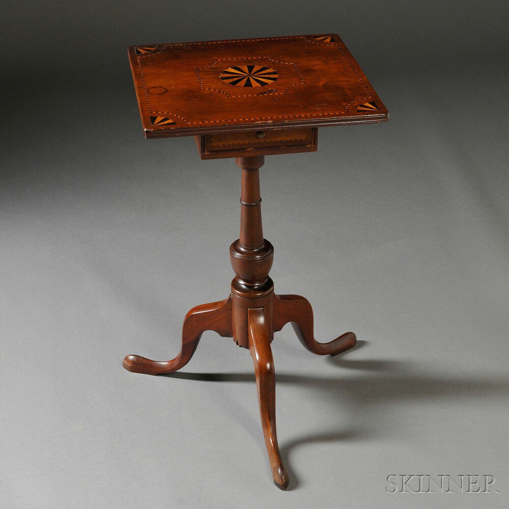 Appraisal: Federal Inlaid Cherry Candlestand with Drawer Connecticut early th century