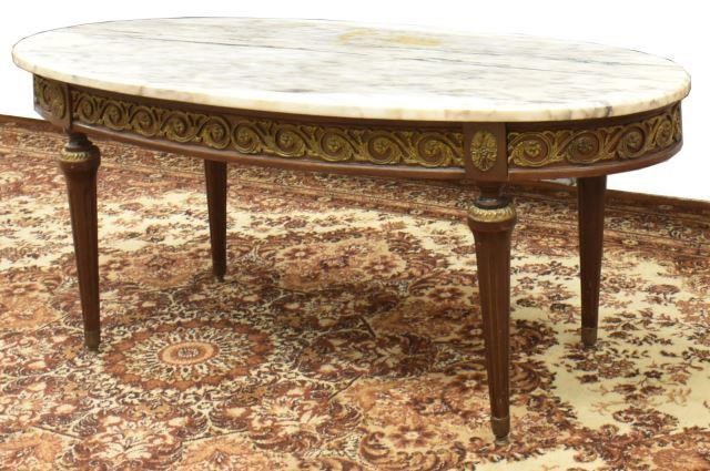 Appraisal: French Louis XVI style marble-top mahogany coffee table th c