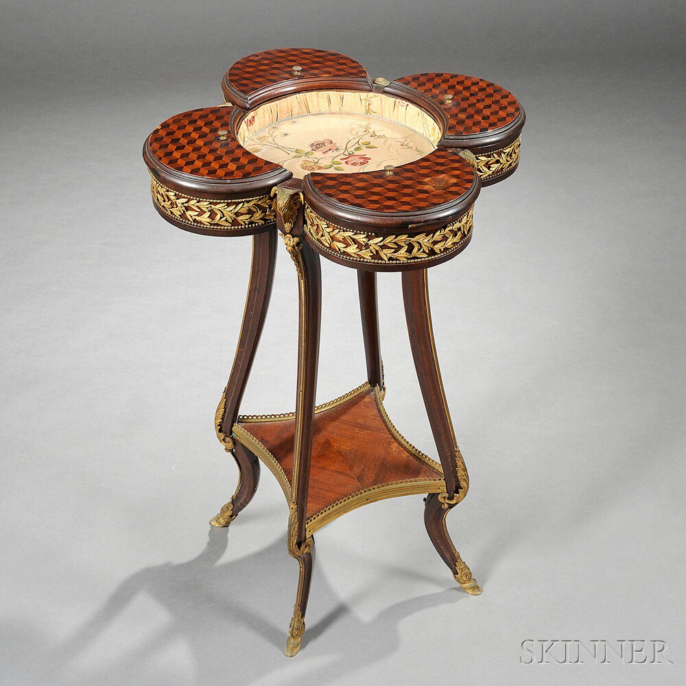 Appraisal: Louis XVI-style Parquetry-veneered and Ormolu-mounted Worktable late th early th