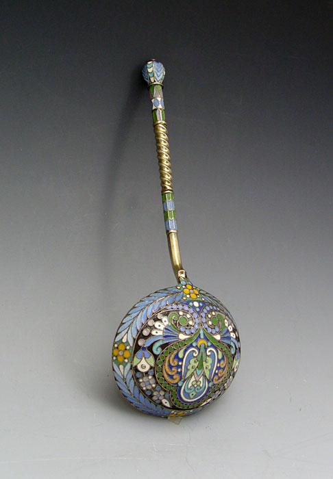 Appraisal: RUSSIAN SILVER AND ENAMEL SPOON Illegible makers hallmark and town