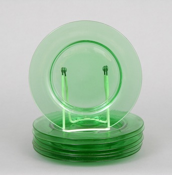 Appraisal: Seven Pamona Green Steuben Glass Plates Seven Pamona Green Steuben