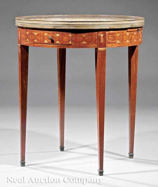 Appraisal: An Antique Louis XVI-Style Marquetry and Mahogany Bouillotte Table th