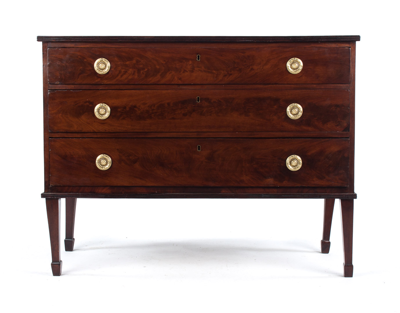 Appraisal: Federal mahogany chest of drawers three-drawer chest with straight tapered