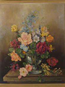 Appraisal: A finely painted still life depicting flowers in a vase