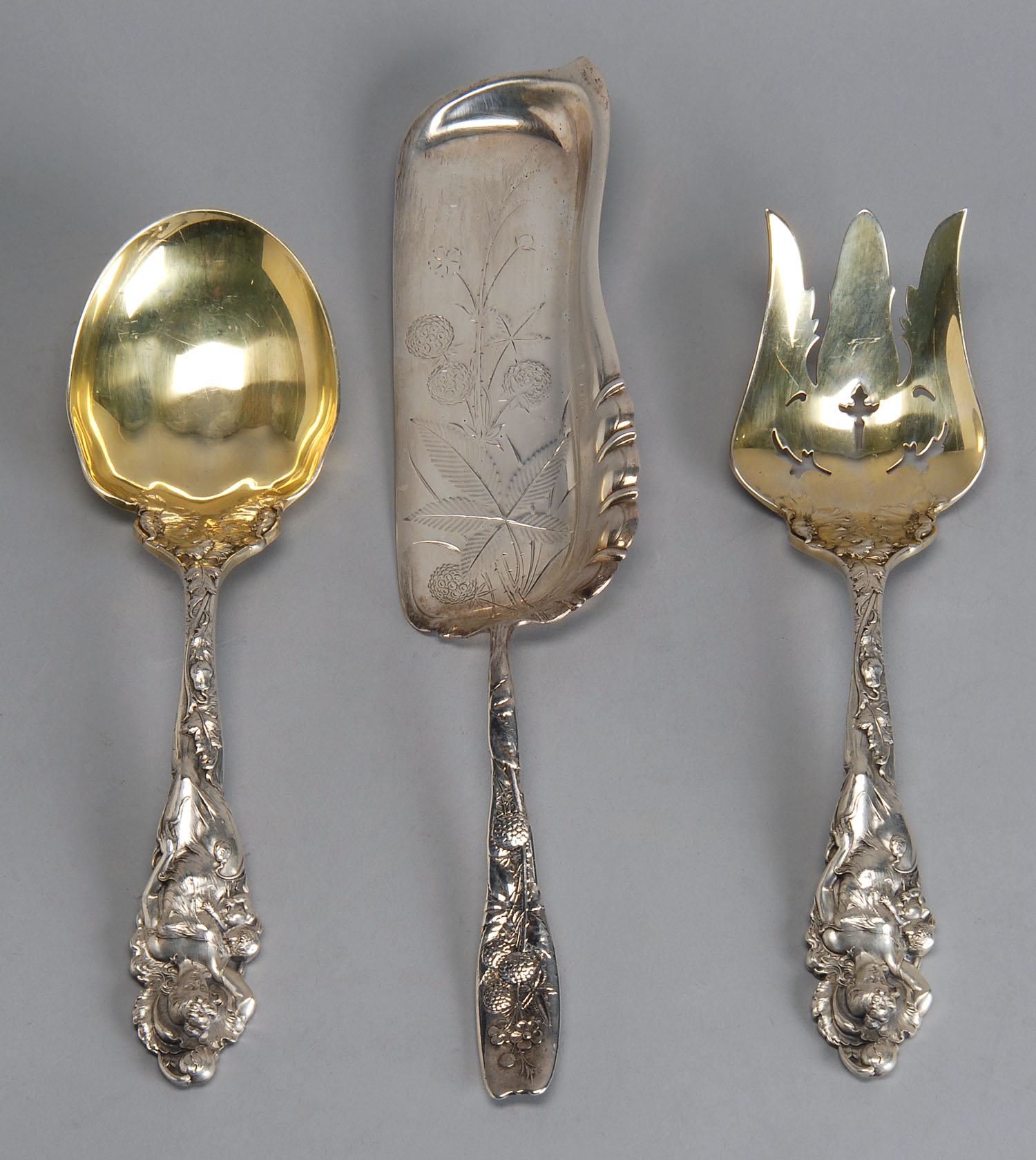 Appraisal: THREE STERLING SILVER SERVING PIECES Includes a salad fork and