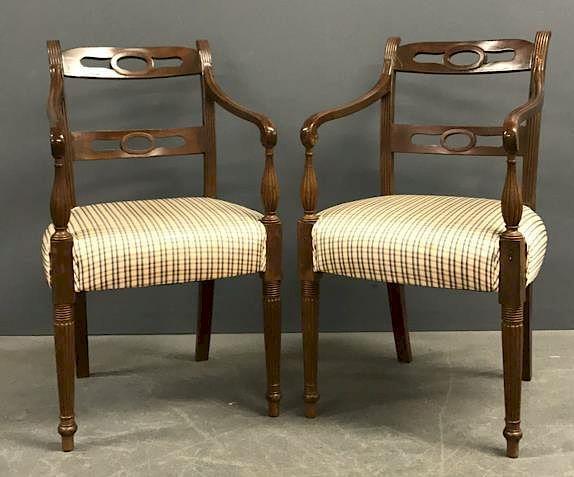 Appraisal: Pair of Philadelphia Sheraton Mahogany Armchairs Pair of Philadelphia Sheraton